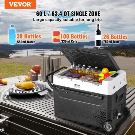 Portable Car Refrigerator, 12 Volt Car Refrigerator Fridge, 60 L / 63.4 QT Single Zone Portable Freezer, -4℉-68℉ Adjustable Temp
