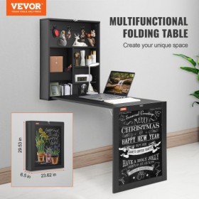 Wall Mounted Desk, Fold out Convertible Desk, Multi-Function Folding Wall Table with Chalkboard for Home Office, Space Saving
