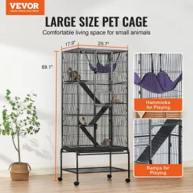69" Metal Small Animal Cage 4-Tier Rolling Ferret Cage with Tray 3 Ramps