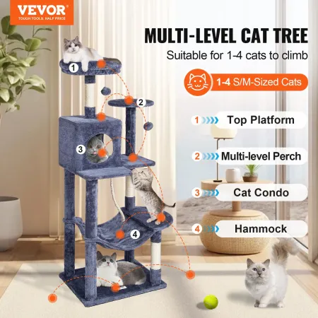 Cat Tree 56.2 "Cat Tower med Cat Condo Sisal Scratching Post