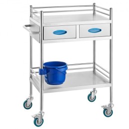 Lab Serving Cart, 2 Layers Stainless Steel Utility Rolling Cart, Medical Cart with Two Drawers, Dental Utility Cart with