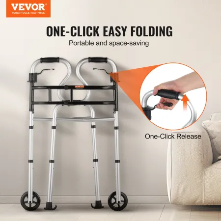 Folding Walker on Wheels, 3-in-1 Stand-Assist Folding Walkers with Adjustable Height and Width, Lightweight Aluminum | Front Whe