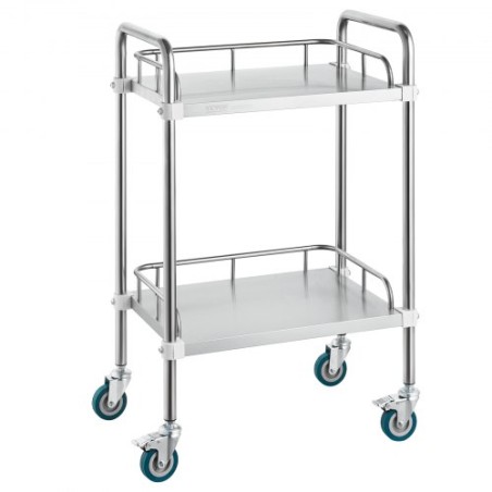 Lab Rolling Cart, 2-Shelf Stainless Steel Rolling Cart, Lab Serving Cart with Swivel Casters, Dental Utility Cart for Clinic,