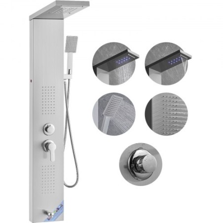 Shower Panel Tower System LED Stainless Steel 5 Modes Rain Waterfall Jets