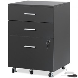 File Cabinet, 3-Drawer Wood Filing Cabinet, Locking Office Cabinet for Letter/A4 Size, File Cabinet with 5 Wheels for Home