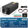 Pure Sine Wave Inverter, 5000 Watt, Power Inverter, DC 12V to AC 230V Car Inverter with LCD Display USB Port and Remote Controll