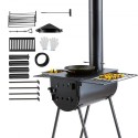 Wood Stove, 118 inch, Alloy Steel Camping Tent Stove, Portable Wood Burning Stove with Chimney Pipes & Gloves, 3000inÂ³Firebox