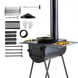 Wood Stove, 118 inch, Alloy Steel Camping Tent Stove, Portable Wood Burning Stove with Chimney Pipes & Gloves, 3000inÂ³Firebox