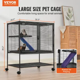 36" Metal Small Animal Cage 2-Tier Rolling Ferret Cage with Tray A Ramp