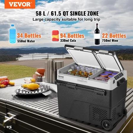 Portable Car Refrigerator, 12 Volt Car Refrigerator Fridge, 58 L / 61.5 QT Dual Zone Portable Freezer, -4℉-68℉ Adjustable Temper