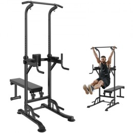 Power Tower with Bench, 10-Level Height Adjustable Pull Up Bar Stand Dip Station & Detachable Bench, Multi-Function Home Gym