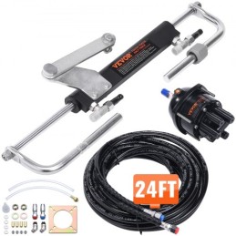 Hydraulic Outboard Steering Kit, 90HP, Marine Boat Hydraulic Steering System, with Helm Pump Two-Way Lock Cylinder and 24 Feet
