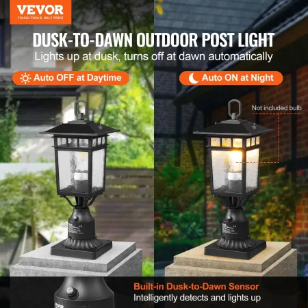 2 Pack Dusk to Dawn Outdoor Post Light, 400 mm, Waterproof Lamp Post Light Fixtures with 3.5 in Pier Mount Base Glass Shade, Lig