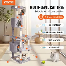 Cat Tree 72 "Cat Tower med 2 Cat Condos Sisal Scratching Post Light Gray