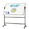 Rolling Whiteboard, 48x32 inch Double-Sided Magnetic Mobile Whiteboard, 360Â° Reversible Adjustable Height Dry Erase Board with