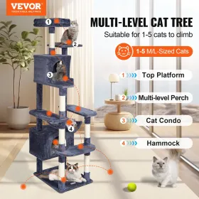 Cat Tree 72 "Cat Tower med 2 Cat Condos Sisal Scratching Post Dark Gray
