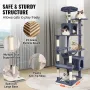 Cat Tree for Indoor Cats, 72" Cat Tower with 2 Cat Condos, Sisal Scratching Post, Hammock, Top Perch, Jumping Platforms, Large C