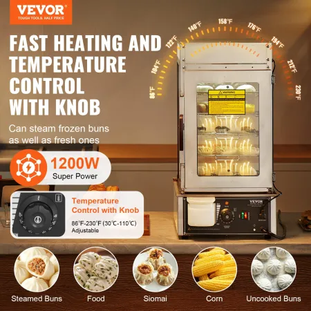Commercial Food Warmer Display, 5-Tier Food Steamer Bun Warmer Machine, 30℃~110℃ Temperature Control, Stainless Steel Steamed Bu