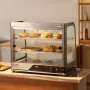 2-Tier Commercial Food Warmer Display, 850W Food Display Warmer w/ Tempered Glass and Steam Heating, 30℃~85℃ Temperature Control