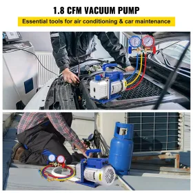 VEVOR 1,8CFM 1/4HP kølemiddelvakuumpumpe Kit HVAC Single Stage Vacuum Pump med manifoldmålere Aircondition (1,8CFM