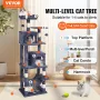 Cat Tree for Indoor Cats, 63" Cat Tower with 2 Cat Condos, Sisal Scratching Post, Hammock, Top Perch, Jumping Platforms, Large C