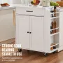 Kitchen Island Cart, 32" Mobile Carts with Storage Cabinet, Rolling Table with Power Outlet, Spice Rack, Towel Bar, Adjustable S