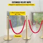 Rustfrit stål Stanchion Postkø 6stk Pol m/ 4 Røde fløjl reb