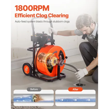 Drain Cleaner Machine Electric Drain Auger 100 ft x 3/4in Auto