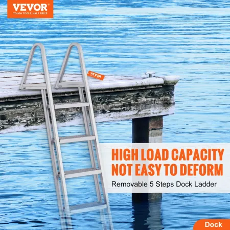 Removable Dock Ladder 5 Steps, 350 lbs Load Capacity, Pontoon Boat Ladder with 4'' Wide Step & Nonslip Design for Ship/Lake/Pool