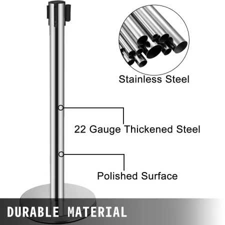 Crowd Control Stanchion, 6-Pack Crowd Control Barrier, Carbon Steel Baking Painted Stanchion Queue Post with 3CS Retractable Bel