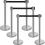 Crowd Control Stanchion, 6-Pack Crowd Control Barrier, Carbon Steel Baking Painted Stanchion Queue Post with 3CS Retractable Bel
