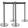 Crowd Control Stanchion, 6-Pack Crowd Control Barrier, Carbon Steel Baking Painted Stanchion Queue Post with 3CS Retractable Bel