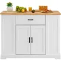 Kitchen Island Cart, 46" Wood Top Breakfast Bar with Storage Cabinet, Farmhouse Kitchen Table with Adjustable Shelf, Drawer, for
