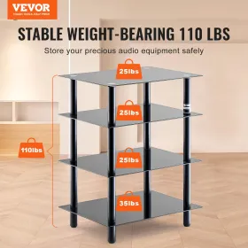 4-lags AV-mediestativ styrket hærdet glas lyd/videostand hylde