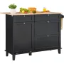 Kitchen Island Cart, 50" Wood Top Breakfast Bar with Trash Cabinet Tilt Out 10 Gallon Storage, Farmhouse Dining Living Room Tabl