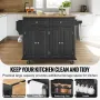 Kitchen Island Cart, 43" Wood Top Mobile Carts with Storage Cabinet, Rolling Table with Drop Leaf, Spice Rack, Towel Bar, Adjust