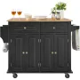 Kitchen Island Cart, 43" Wood Top Mobile Carts with Storage Cabinet, Rolling Table with Drop Leaf, Spice Rack, Towel Bar, Adjust