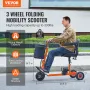 Foldable 3 Wheel Mobility Scooter for Seniors, Portable Electric Powered Mobility Scooter with 12 Mile Long Range, All Terrain T