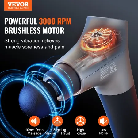 Massage Gun Deep Tissue, Percussion Muscle Massage Gun for Athletes - with 6 Speed Levels & 4 Massage Heads, 12V 2500mAh Batteri