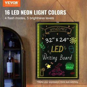 LED Message Writing Board 32"x24" Illuminated Erasable Lighted Chalkboard