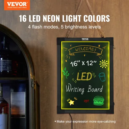 LED Message Writing Board 40.6x30.5 cm Illuminated Erasable Lighted Chalkboard