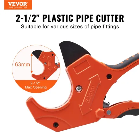 PVC Pipe Cutter, 0-2-1/2" O.D. Ratcheting PVC Pipe Cutter, Heavy Duty Tube Cutting Tool with Spare SK5 Blade for PVC, CPVC, PP-R