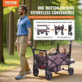 Wagon Stroller Push Pull Quad Collapsible for 2 Kids w/ Canopy Dark Purple