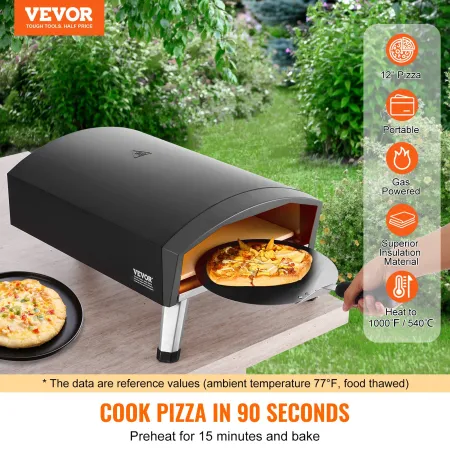 Outdoor Pizza Oven, 12" Gas Fired Pizza Maker, Portable Outside Pizza Grill with Thickened Cordierite Pizza Stone, Waterproof Co