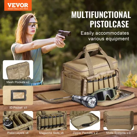 Range Bag for 4 Pistols, Tactical Gun Range Bag with 3 Detachable Baffles & 6 Magazines, Firearm Shooting Handgun Bag for Outdoo