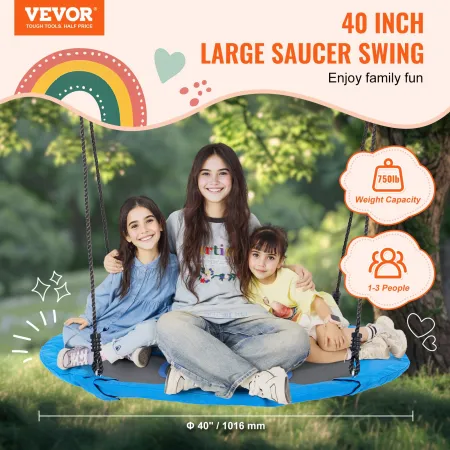 Tree Swing, 40 Inch Saucer Swing, 750lbs Weight Capacity, 900D Oxford Fabric Swing Seat with 2 Tree Hanging Straps and Adjustabl