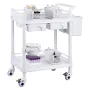 2 Tiers Lab Carts, Lab Utility Cart with 2 Trays, 2 Drawers & 4 Silent Wheels, Mobile Medical Cart with PP Material, Lab Rolling