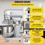 Industrial Kitchen Mixer 15Qt 600W, 3 Gear Speeds (110/178/390 RPM), Durable 110V, Includes Stainless Bowl, Dough Hook, Whisk, B