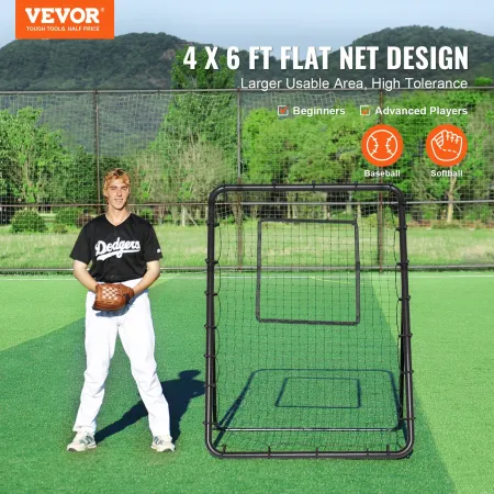 Baseball og softball rebounder net 4x6 ft pitchback justerbare