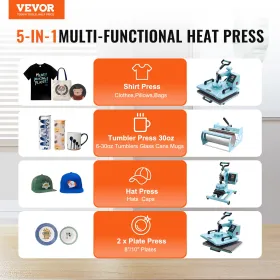 Heat Press Machine 12x15 i 5 i 1 med 30 oz tumbler Press T-shirts Grøn